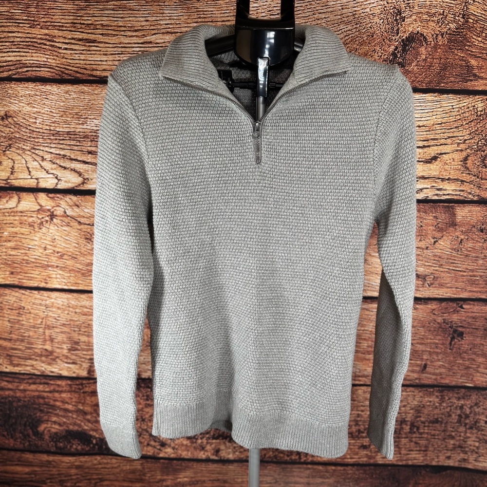 J.Crew Men’s Gray Quarter Zip Waffle Knit Sweater | Business Casual 100% Cotton